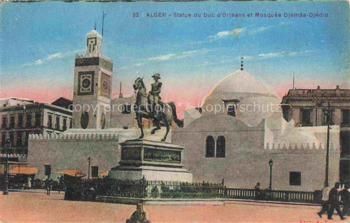 74027698 ALGER  Algerie Statue du Duc d'Orléans et Mosquée Djémáa-Djédid