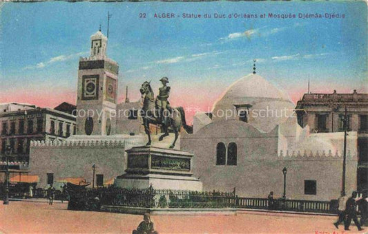 74027698 ALGER  Algerie Statue du Duc d'Orléans et Mosquée Djémáa-Djédid