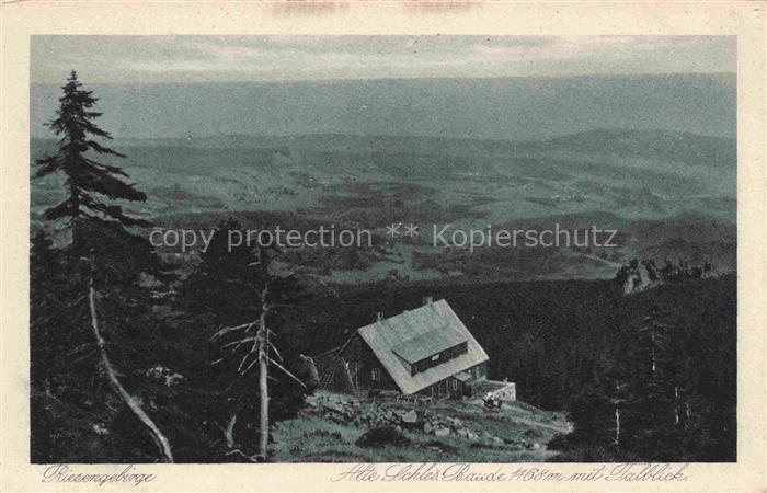 74029978 Alte-Schlesische-Baude Riesengebirge PL Bergbaude mit Blick ins Tal Kup