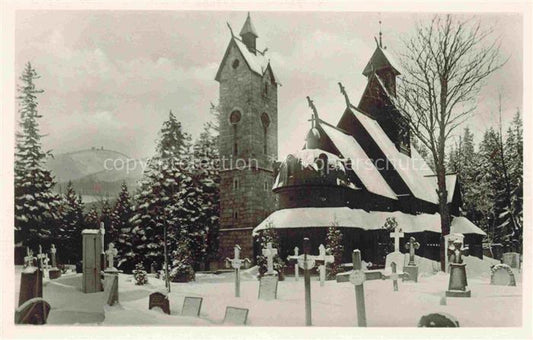 74030533 Wang  Kirche Wang Brueckenberg Karpacz Gorny PL Kirche Wang mit Blick g