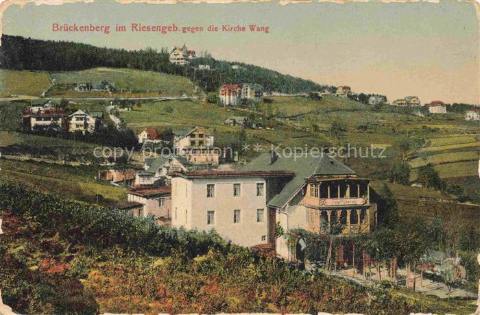 74031364 Brueckenberg Krummhuebel Riesengebirge PL Panorama Blick gegen Kirche W