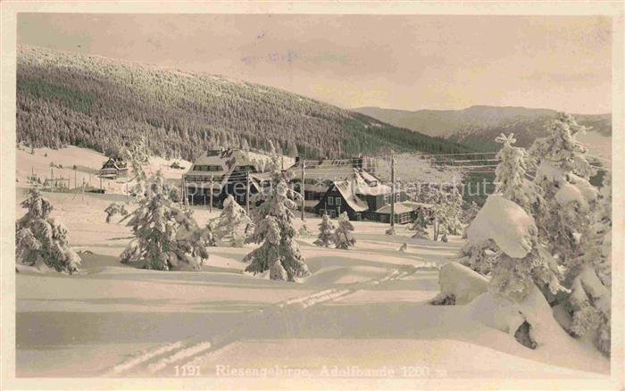 74031534 Spindelmuehle Riesengebirge Spindleruv Mlyn CZ Winterpanorama mit Adolf