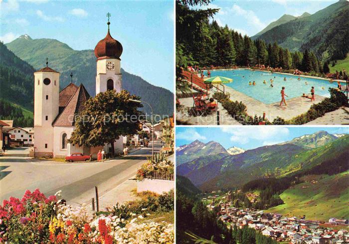 74032330 St Anton Arlberg Tirol AT Ortsmotiv mit Kirche Freibad Panorama Blick i