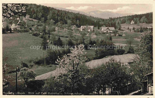 74032678 Saalberg Riesengebirge PL Panorama Blick auf Café Hubertus und Schneegr