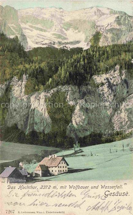 74033516 Windhaag Perg Panorama Hochtor mit Wolfbauer und Wasserfall Gesaeuse En