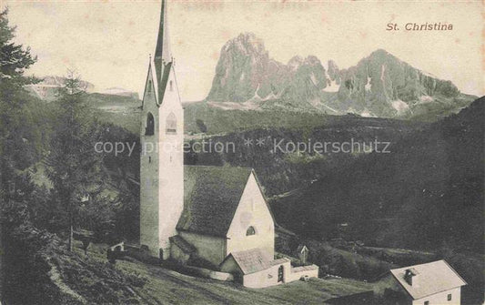 74033250 St Christina Panorama Bergkirche Dolomiten