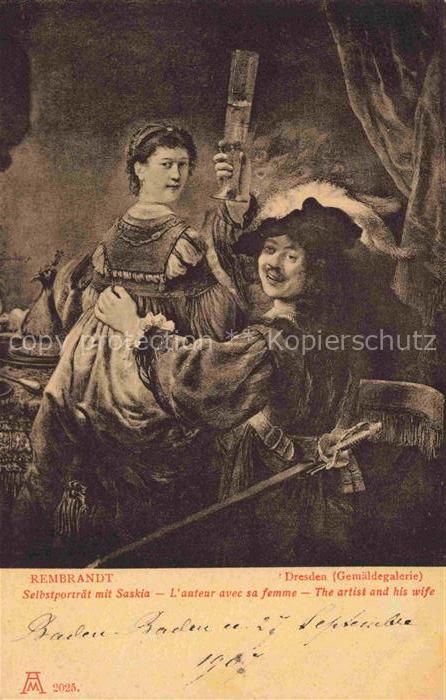 74028631 Rembrandt  van Rijn Kuenstlerkarte Alte Kuenstler Selbstportraet mit Sa