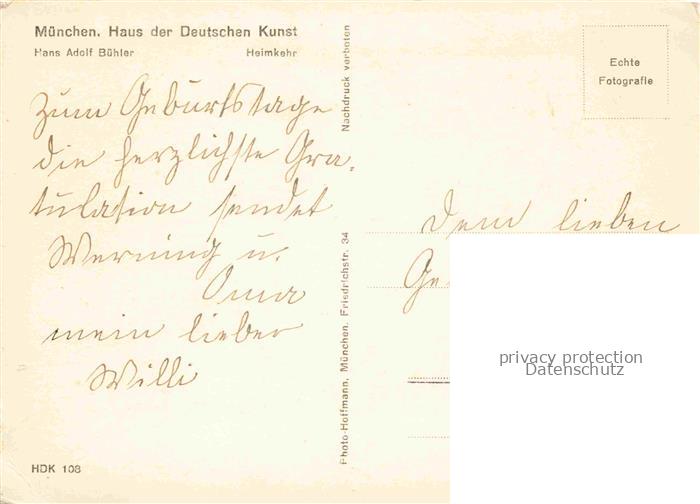 74031240 Verlag HDK Haus der Deutschen Kunst Nr. Hans Adolf Buehler Heimkehr