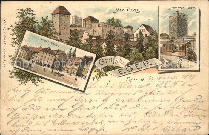 31738288 Eger Cheb Tschechien Marktplatz Alte Burg Schwarzer Thurm Litho