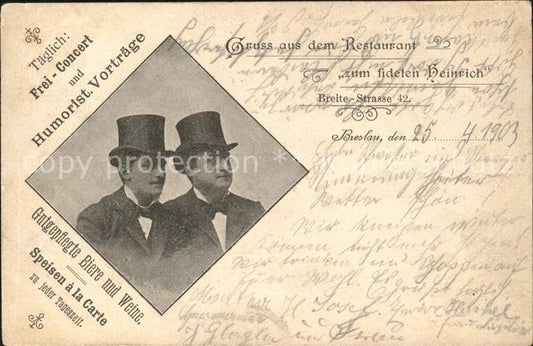 31738510 Breslau Lower Silesia Restaurant zum fidelen Heinrich Humorist. Lecture