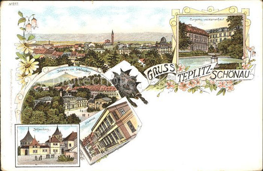 31739599 Teplitz-Schoenau Teplice Litho Schlossberg Kurgarten Herrenhaus Stadtba