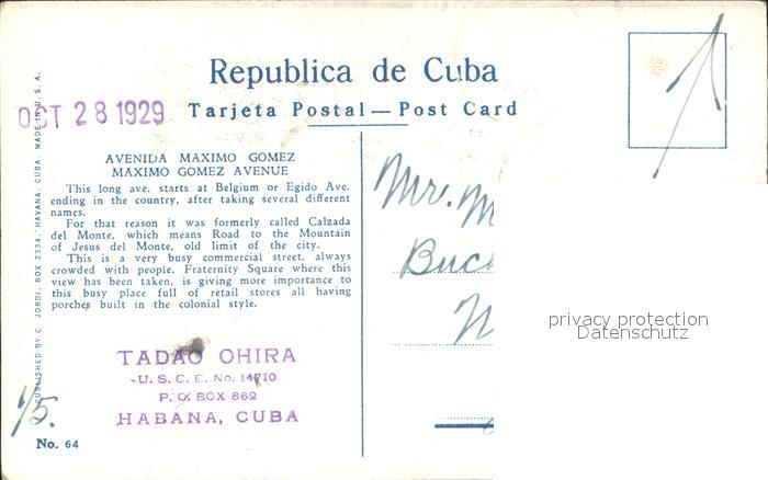 11735129 Habana Havana Avenida Maximo Gomez stamp on postcard