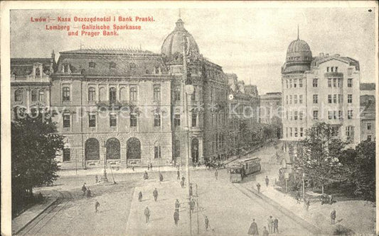 11669365 Lviv Lwow Caisse d'épargne galicienne de Lviv et tramway de la Banque de Prague