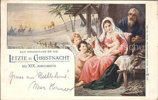 11730740 Kuenstlerkarte Plockhorst Heilige Familie Engel Esel Litho