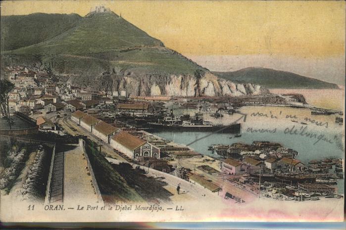 11389324 Oran Algerie Le Port et le Djebel Mourdjajo harbor ship