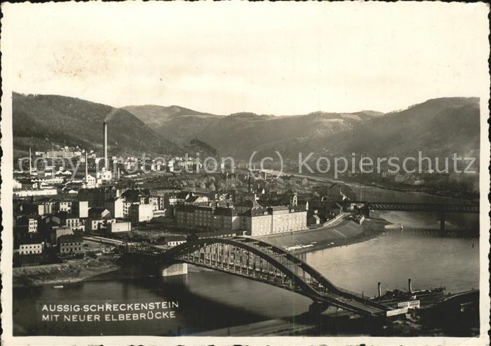 11536373 Aussig République tchèque Château de Schockenstein avec nouveau pont sur l'Elbe