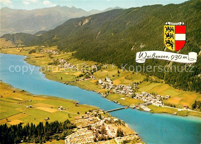 73587247 Weissensee Kaernten Fliegeraufnahme mit Camping und Strandbad Knaller