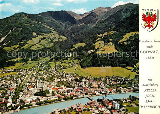 73588404 Schwaz Tirol Fliegeraufnahme mit Kellerjoch Pfarrkirche und Burg Freund