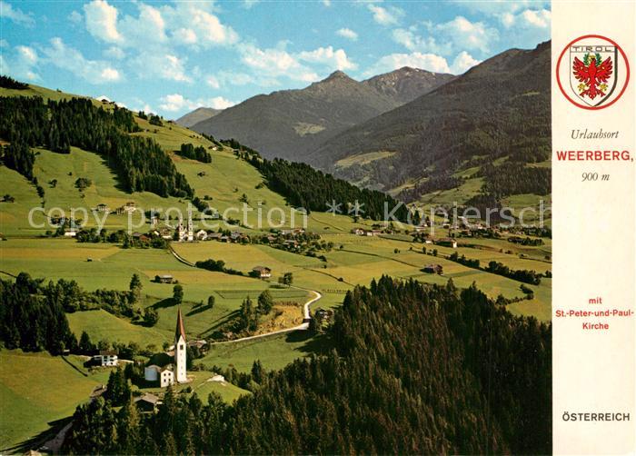 73588407 Weerberg Fliegeraufnahme mit St Peter und Paul Kirche Neue Pfarrkirche