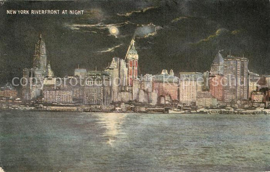 73588821 New York City Riverfront at night Illustration