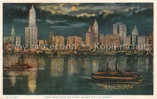 73588830 New York City Skyline from Jersey City at night Illustration