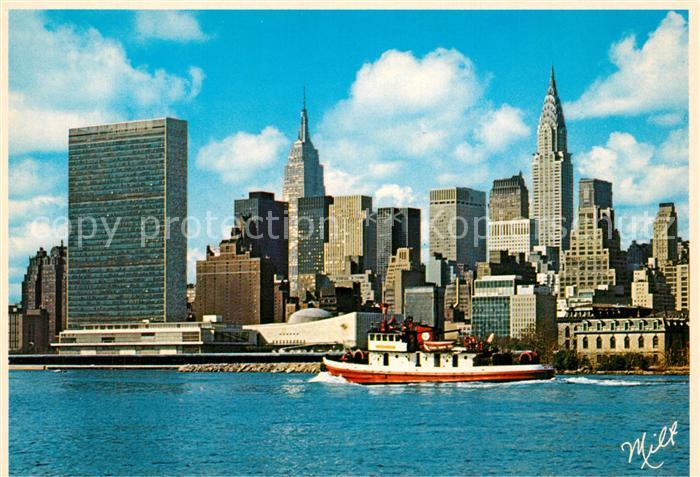 73590437 New York City Skyline view from the East River United Nations Headquart