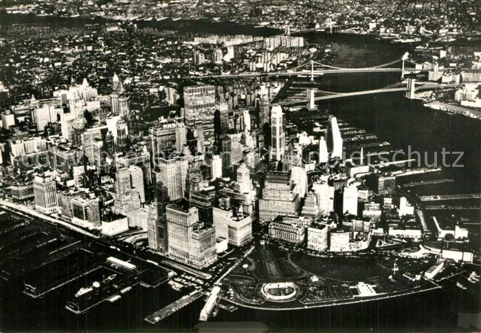 73590456 New York City Bird s eye view of the city near Hudson River estuary