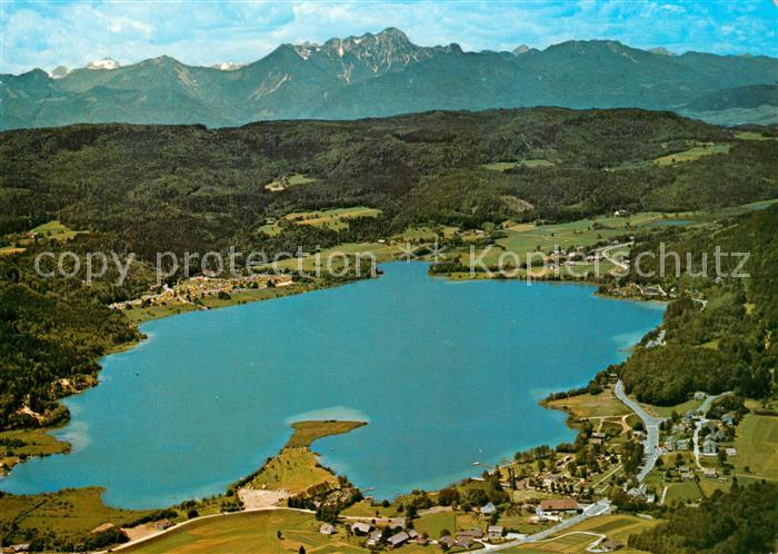 73592506 Keutschach See Fliegeraufnahme See mit Mittagskogel Camping