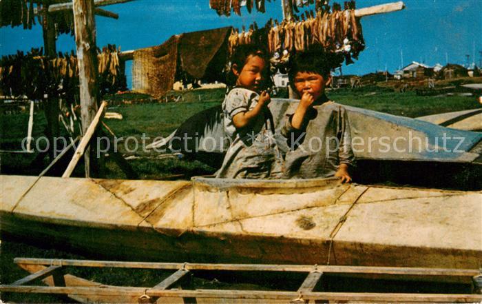 73617313 Eskimos Inuit Children in Sealskin Kayak Alaska