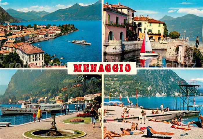 73650209 Menaggio Lago di Como Ort am Comersee Fahrgastschiff Badestelle Alpen