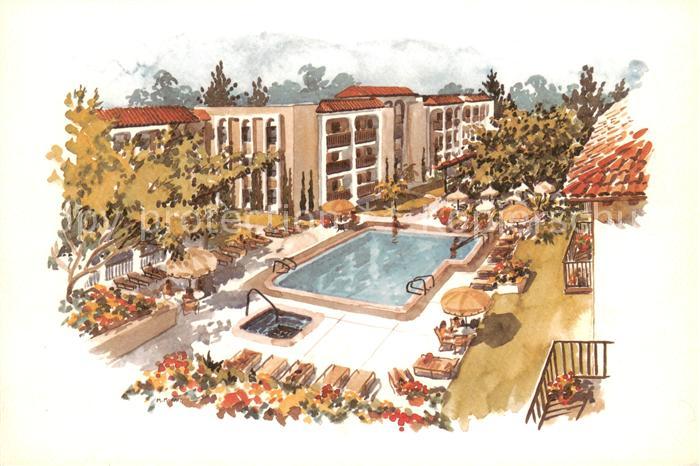 73653253 Santa Barbara California Hotel El Escorial Swimming Pool Artist Card