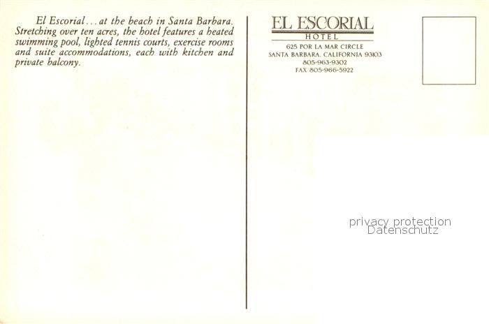 73653253 Santa Barbara California Hotel El Escorial Swimming Pool Artist Card