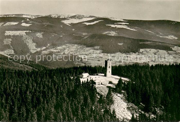 73680395 Krkonose Rozhledna na Prednim Zalem Riesengebirge Fliegeraufnahme