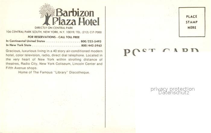 73682874 New York City Barbizon Plaza Hotel Central Park