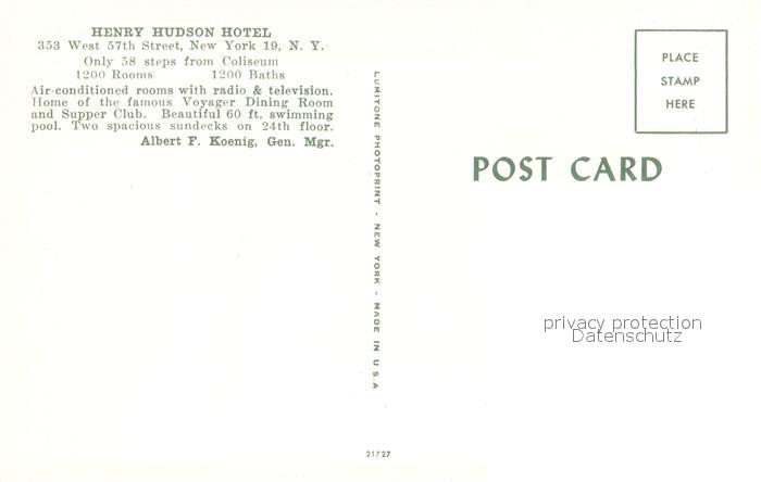 73705301 New York City Henry Hudson Hotel Illustration