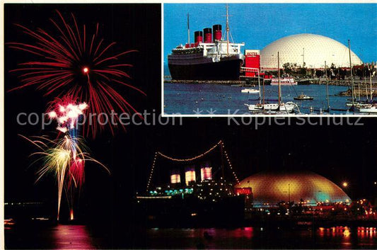 73716861 Long Beach California Oceanliner Queen Mary Feuerwerk Hafen Nachtaufnah