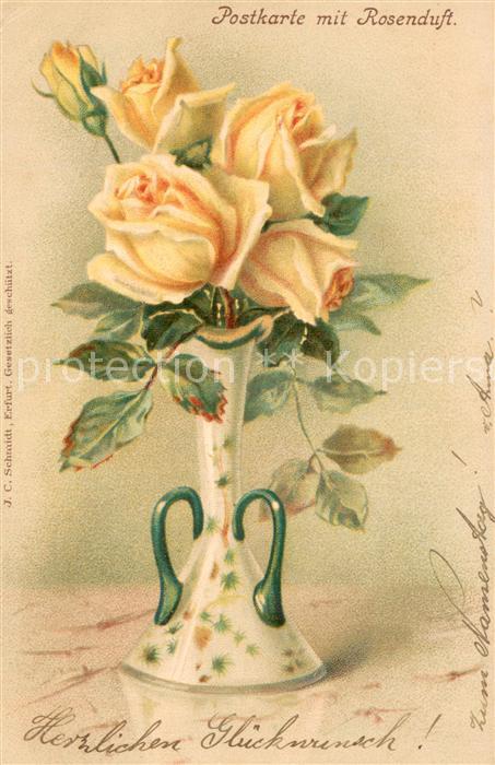 73793095 Blumen Litho Rosen Vase Rosenduft karte