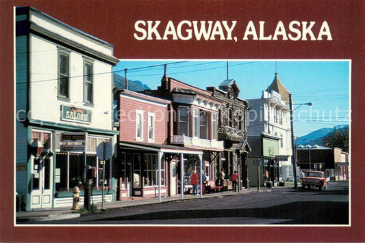 73733013 Skagway Alaska Boardwalks and old buildings line Business district