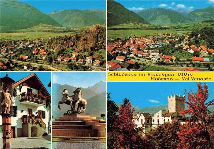 73978291 Schluderns Suedtirol Luftaufnahmen Panorama Vinschgau Denkmal Schloss