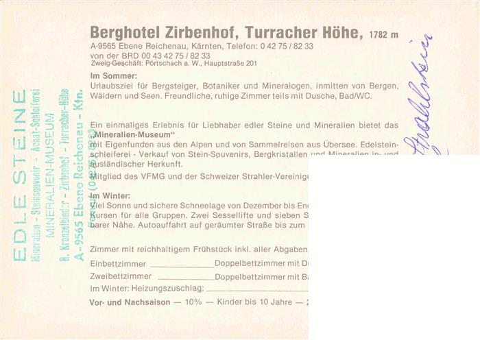 73978470 Ebene Reichenau Kaernten AT Berghotel Zirbenhof Turracherhoehe Minerali