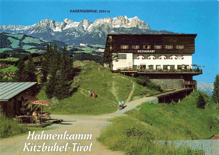 73978540 Kitzbuehel Tirol AT Bergrestaurant Hahnenkamm Blick gegen Kaisergebirge