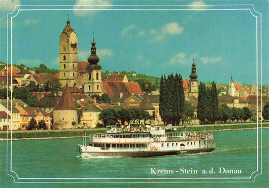 73978924 Stein Krems Ansicht ueber die Donau Fahrgastschiff