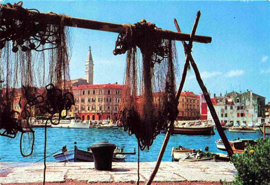 73980520 Rovinj Rovigno Istria Croatia Harbour Fishing boats Fishing nets