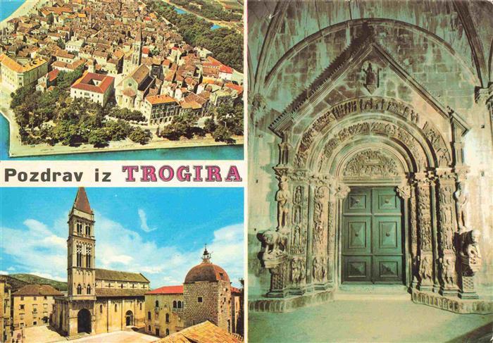 73980910 Trogir Trau Croatia Altstadt Luftaufnahme Stadtplatz Portal der Kathedr