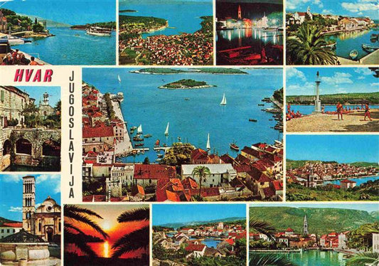 73980580 Hvar Croatia partial views harbor coastal panorama