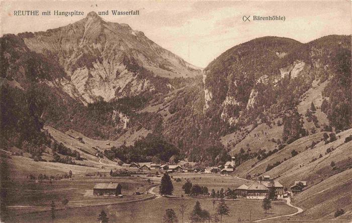 73981392 Reuthe Vorarlberg AT Panorama mit Hangspitze und Wasserfall Baerenhoehl