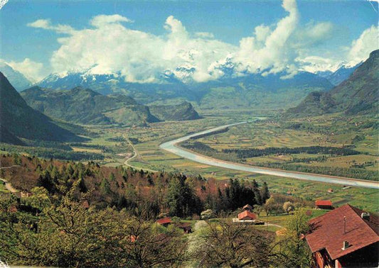 73982117 Triesenberg Liechtenstein FL Panorama Rheintal Schweizerberge