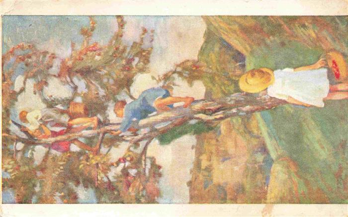 74004769 Chiesa Pietro Kuenstlerkarte Litho Kinder Baum