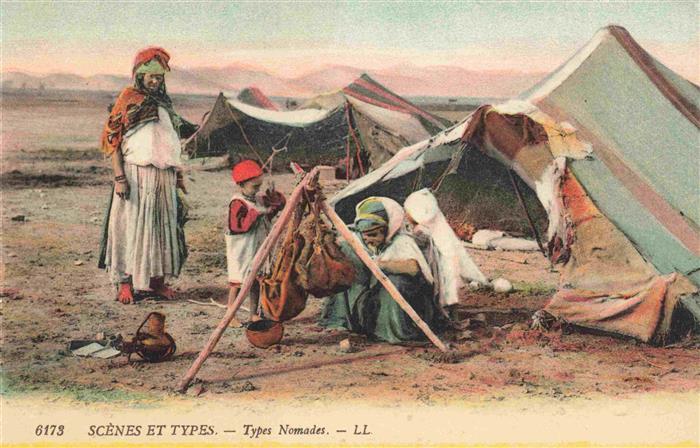 74011742 Nomades Nomaden Beduines Bedouines-- Zelt Wueste Kind Litho