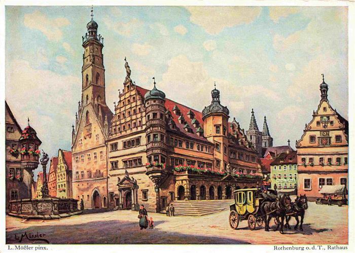 74013326 Moessler Ludwig Moessler Ludwig Pferdkutsche Rothenburg Rathaus Town ha